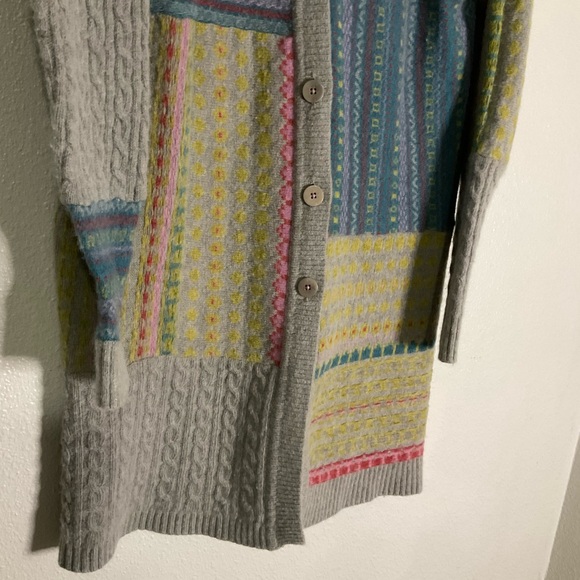 Sundance Cardigan Sweater Coat Patchwork Lambswool Blend Duster Buttons Medium - Picture 3 of 16